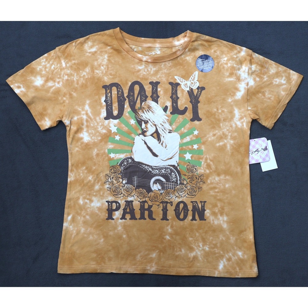 Dolly Parton Graphic Tee Kids XXL 18 Tan Tie-Dye New Cotton Music Shirt